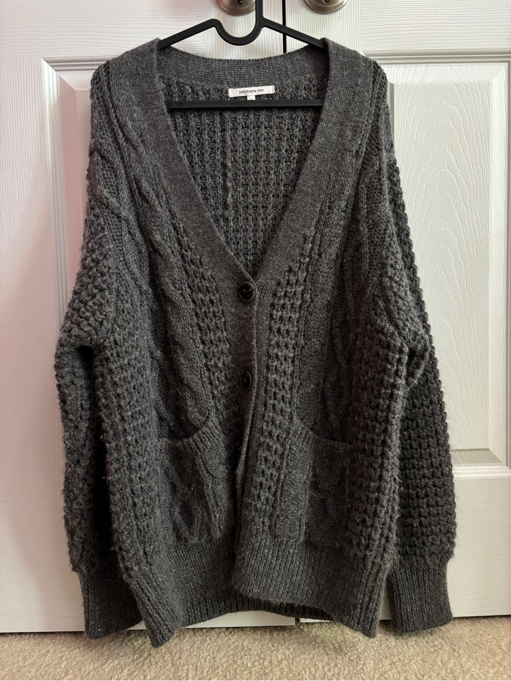 Emerson Fry Cozy Cable Cardigan in Charcoal